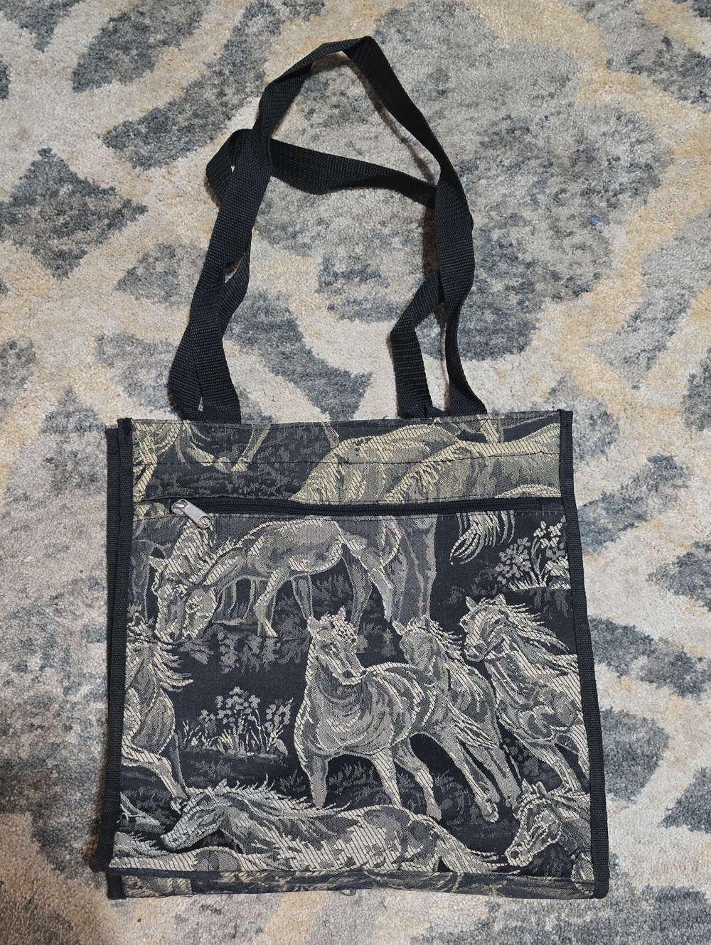 Black & Cream Horse Print Tote Bag